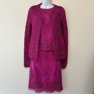 Vintage Vera Cristina 3 piece skirt set small purple fuchsia sweater tank silk
